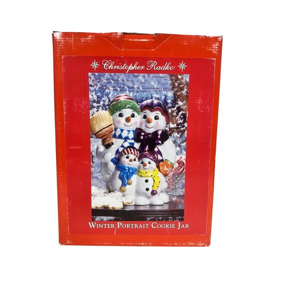 Christopher Radko Winter Portrait Cookie Jar Snowman Family & Box - Picture 13 of 15